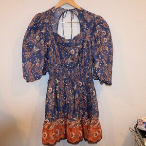 House of Harlow 1960 Nastassia balloon sleeve paisley tie back dress size large